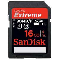 Sandisk Class 10 Extreme 80 MB/S SDHC Card,  black, 16 gb